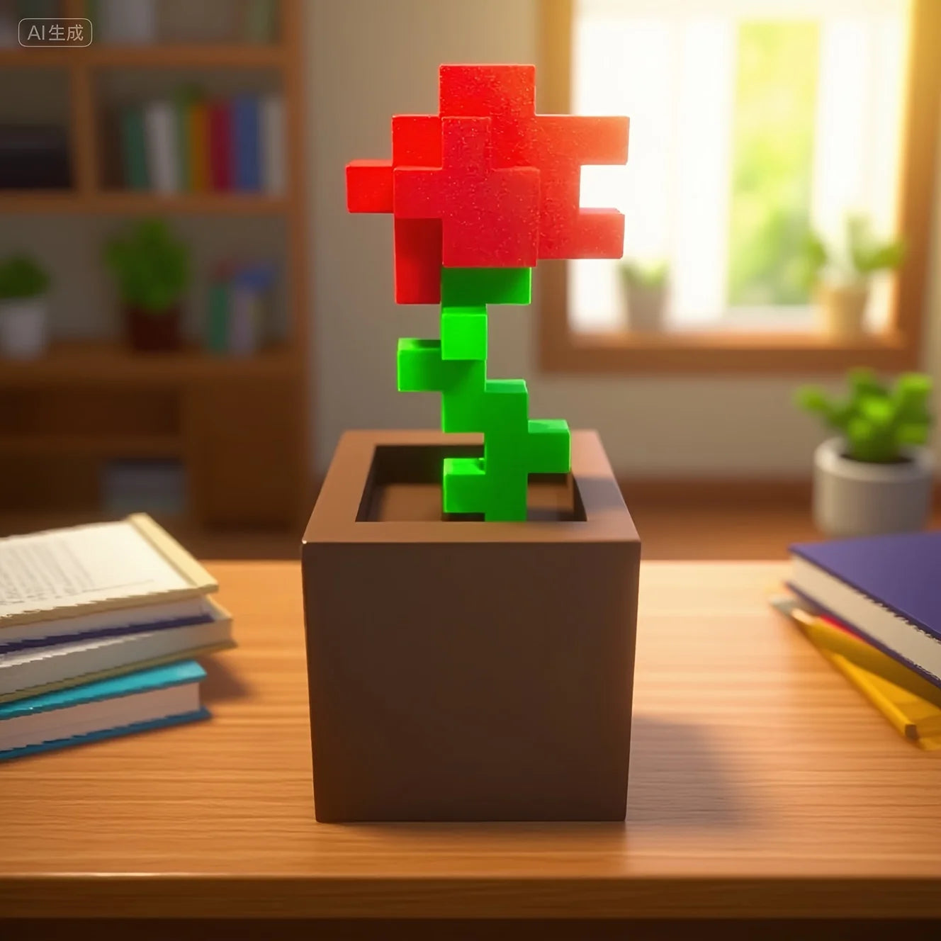 Mô Hình Hoa Hồng Pixel Decor In 3D