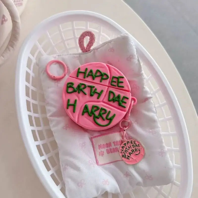Ốp AirPods Bánh Sinh Nhật 3D Hồng Kèm Charm