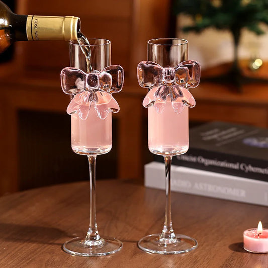Ly Champagne Thủy Tinh Pha Lê Họa Tiết Nơ