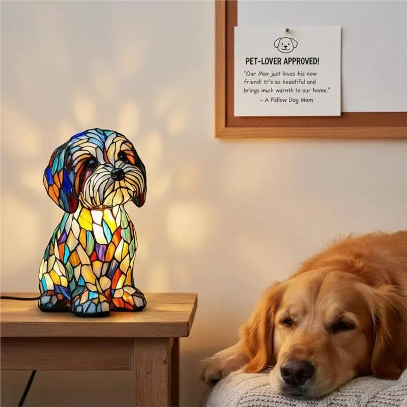 Đèn Ngủ Để Bàn Hình Chó Kính Màu