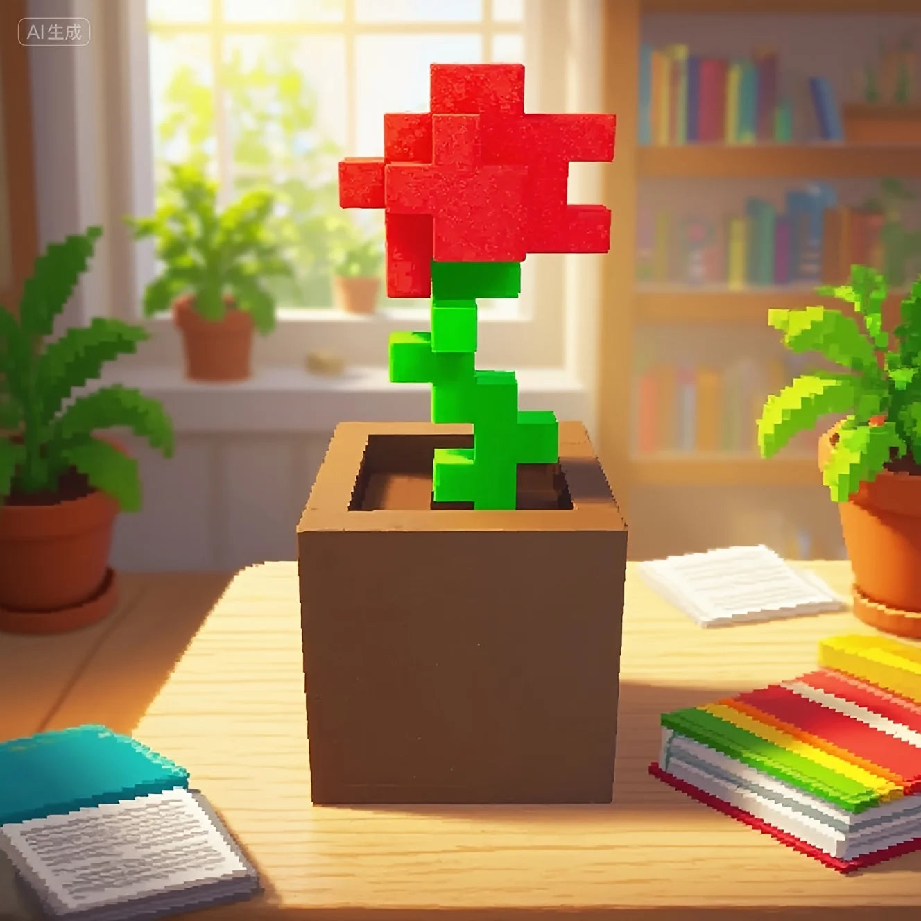 Mô Hình Hoa Hồng Pixel Decor In 3D