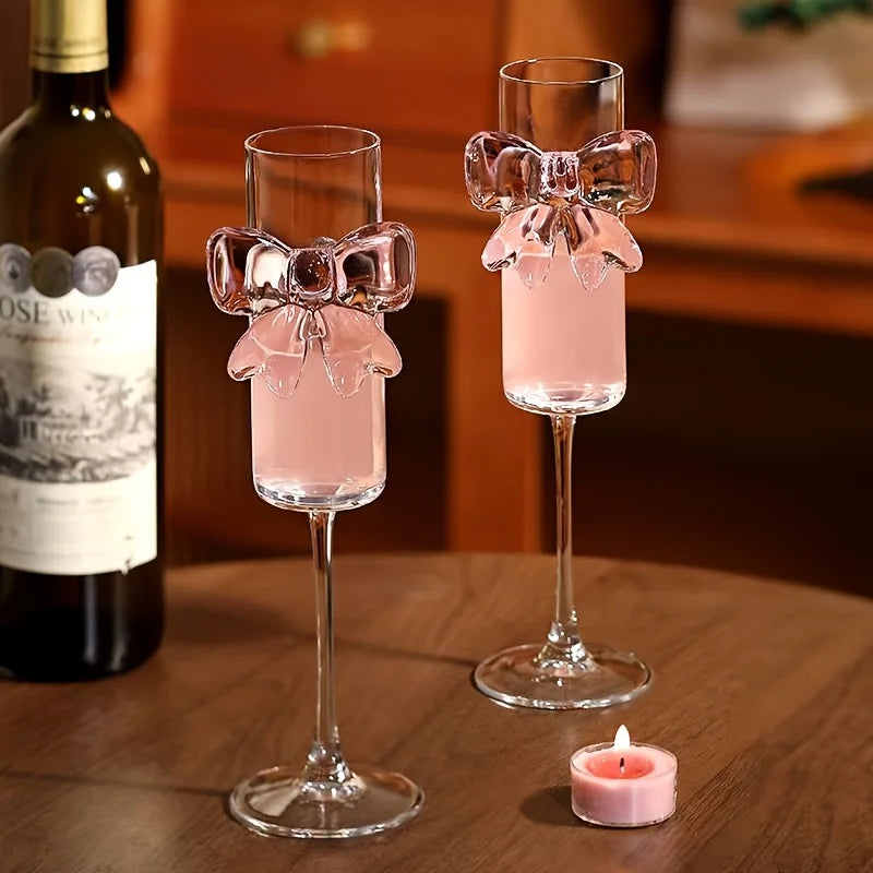 Ly Champagne Thủy Tinh Pha Lê Họa Tiết Nơ