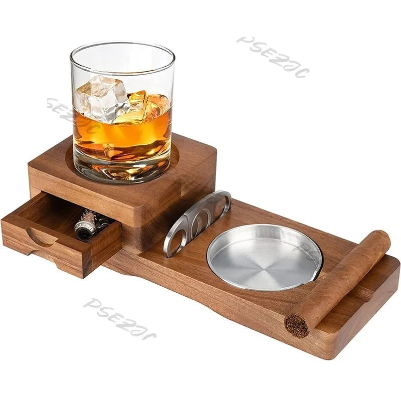 Bộ Khay Gỗ Đựng Xì Gà Và Ly Whiskey Đa Năng