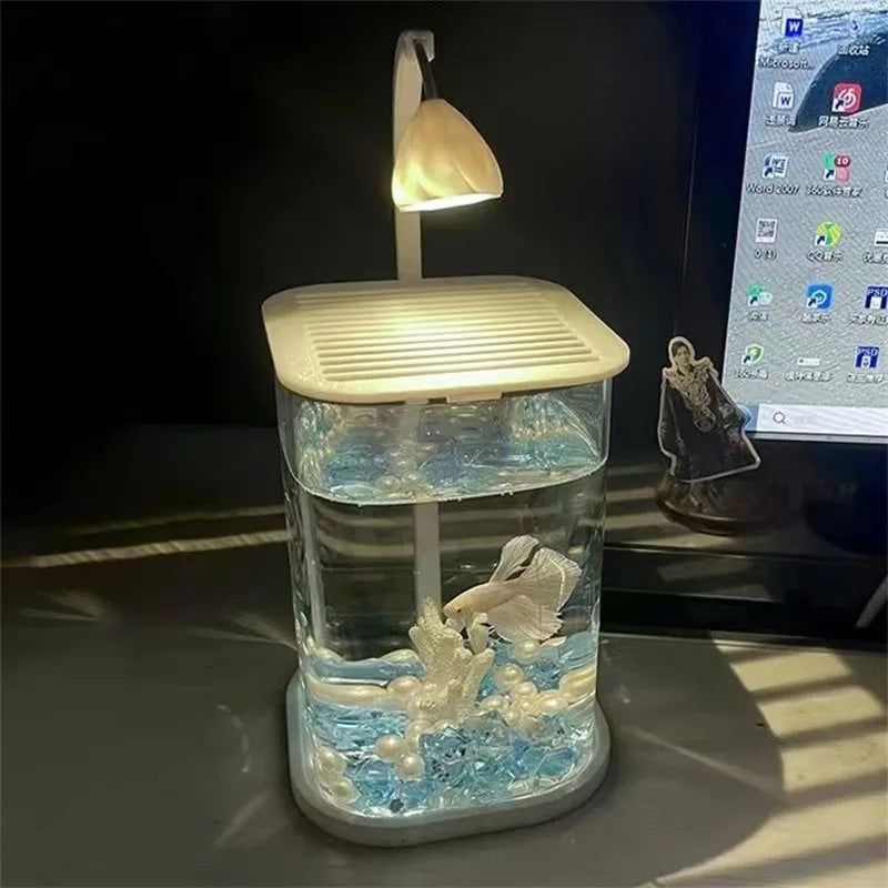 Bể Cá Kính Mini Để Bàn Kèm Đèn LED