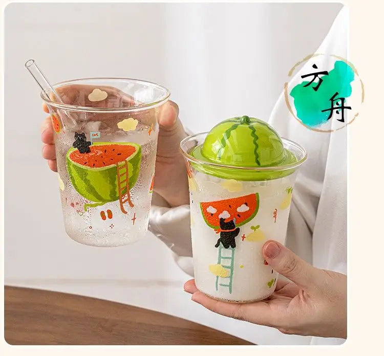 Ly Thủy Tinh Hình Trái Cây Kèm Nắp Dưa Hấu
