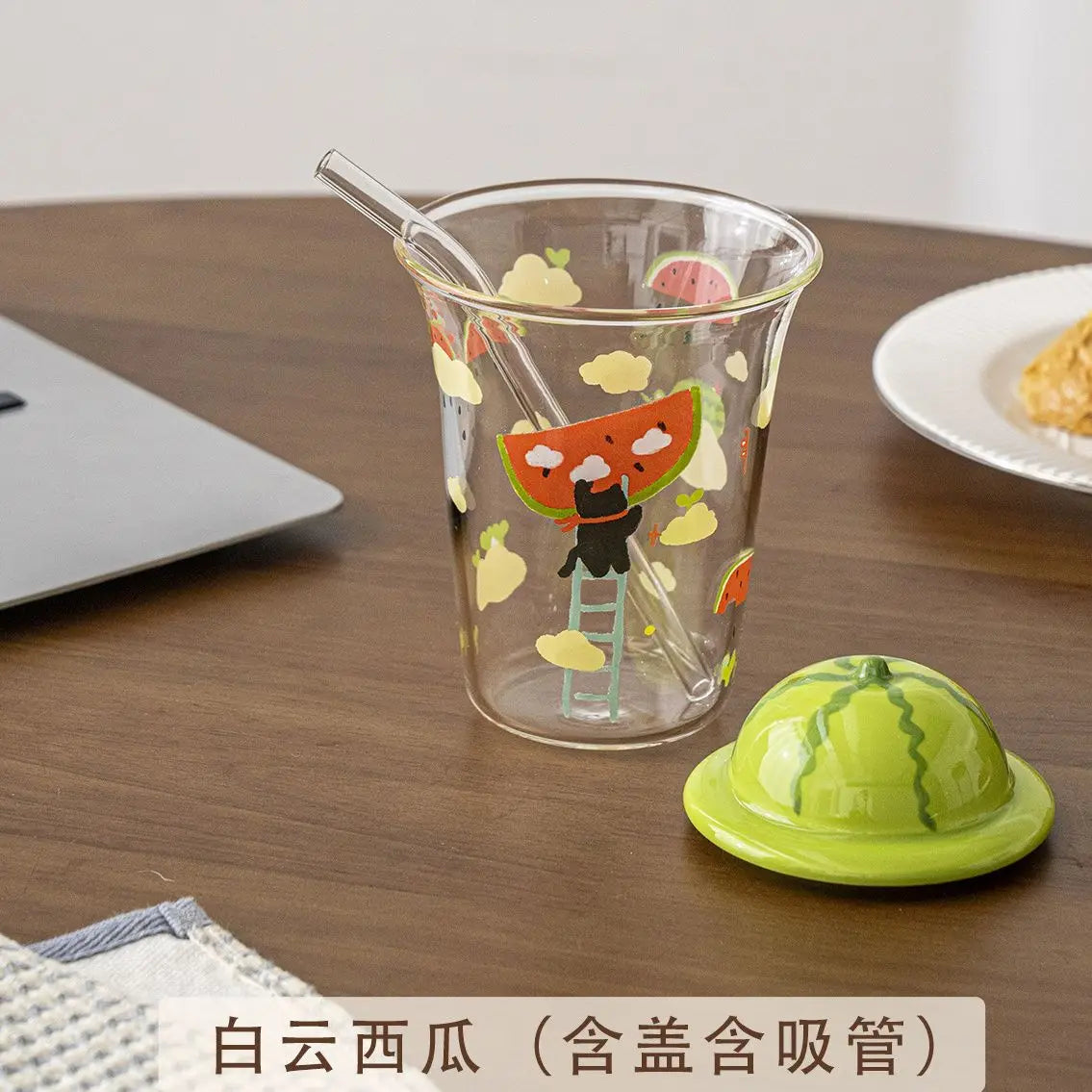 Ly Thủy Tinh Hình Trái Cây Kèm Nắp Dưa Hấu