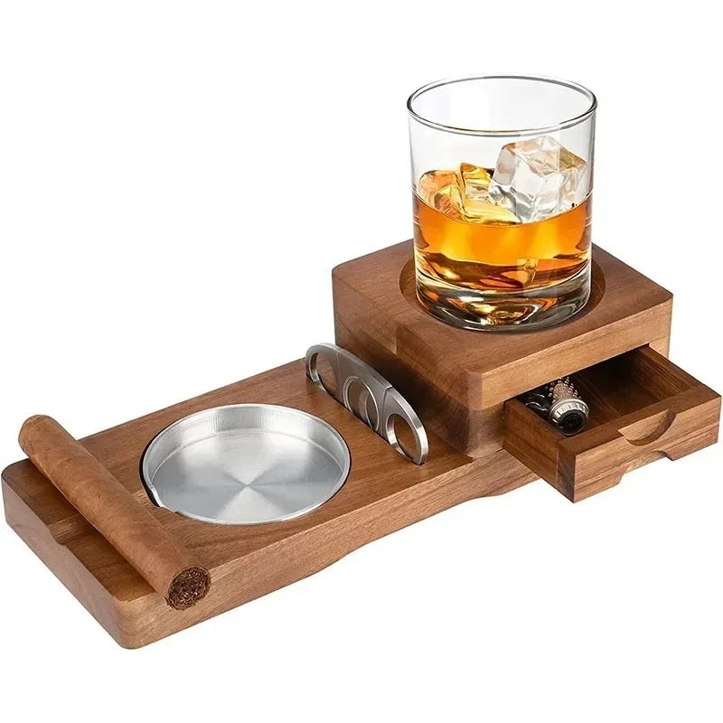 Bộ Khay Gỗ Đựng Xì Gà Và Ly Whiskey Đa Năng