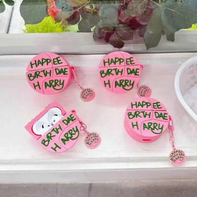 Ốp AirPods Bánh Sinh Nhật 3D Hồng Kèm Charm
