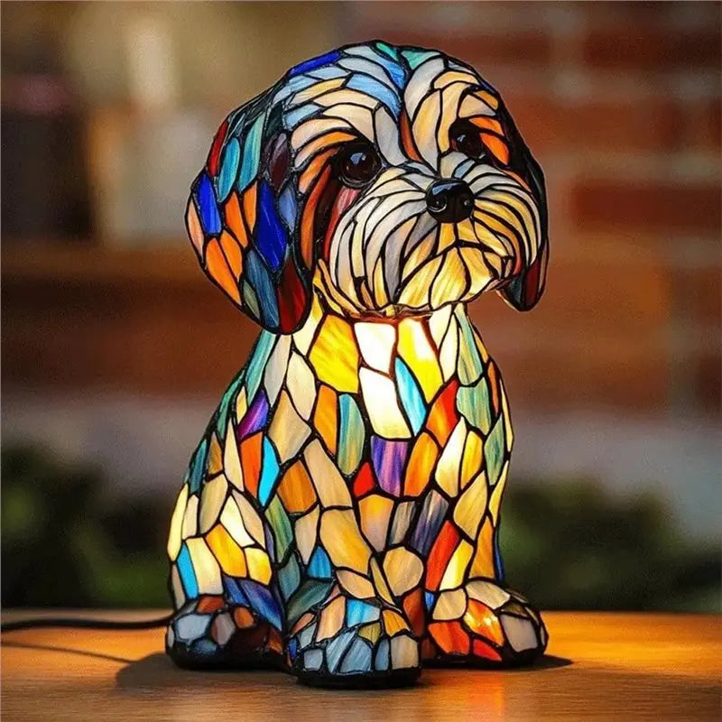 Đèn Ngủ Để Bàn Hình Chó Kính Màu
