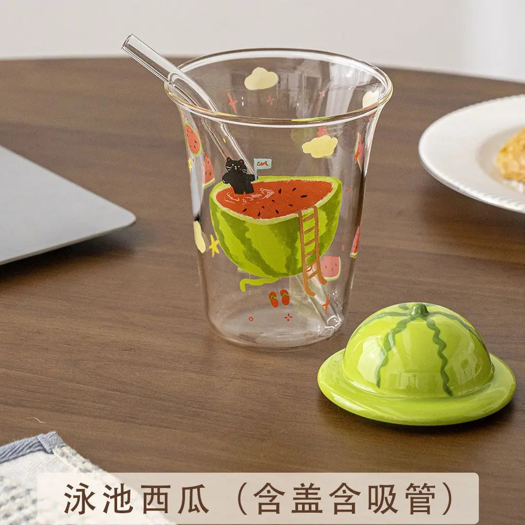 Ly Thủy Tinh Hình Trái Cây Kèm Nắp Dưa Hấu