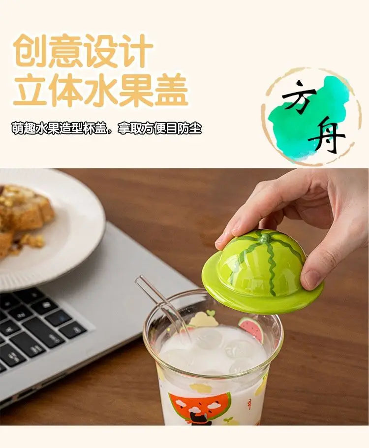 Ly Thủy Tinh Hình Trái Cây Kèm Nắp Dưa Hấu