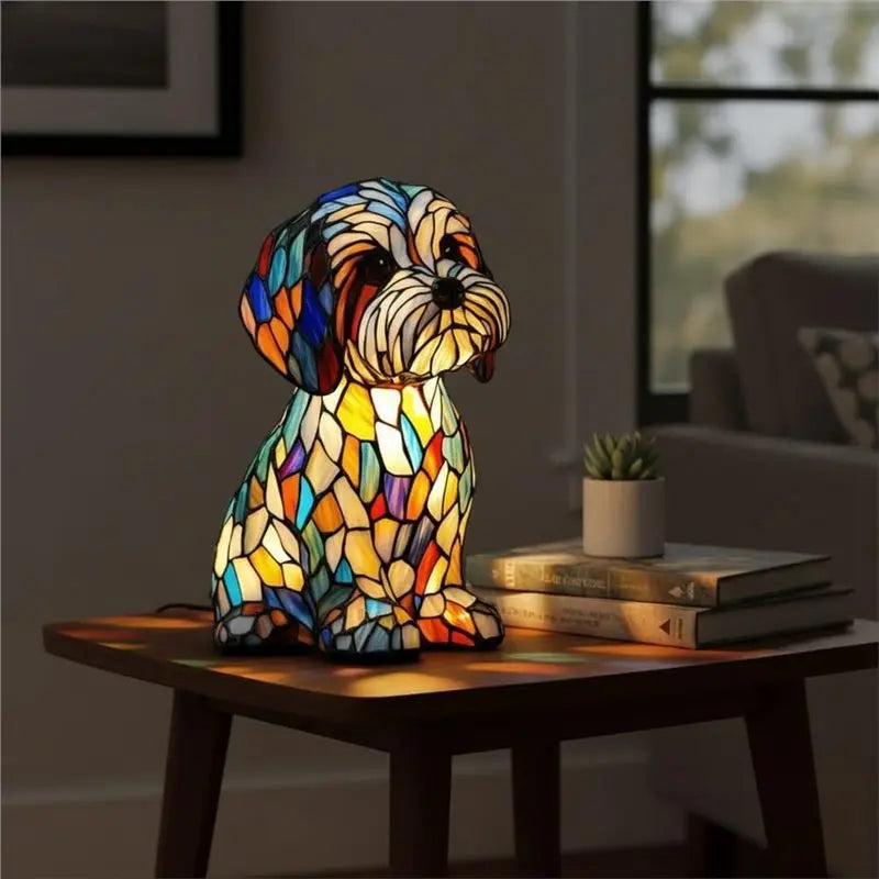 Đèn Ngủ Để Bàn Hình Chó Kính Màu