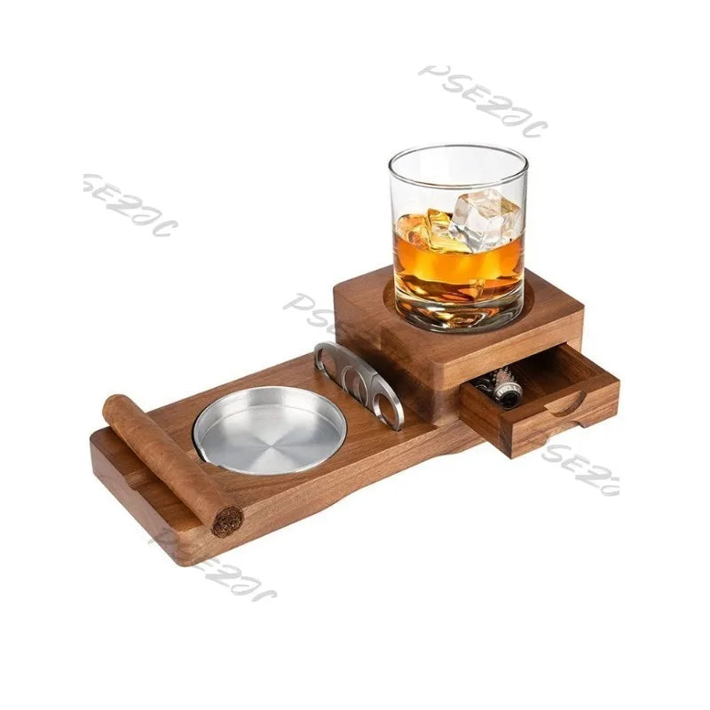 Bộ Khay Gỗ Đựng Xì Gà Và Ly Whiskey Đa Năng