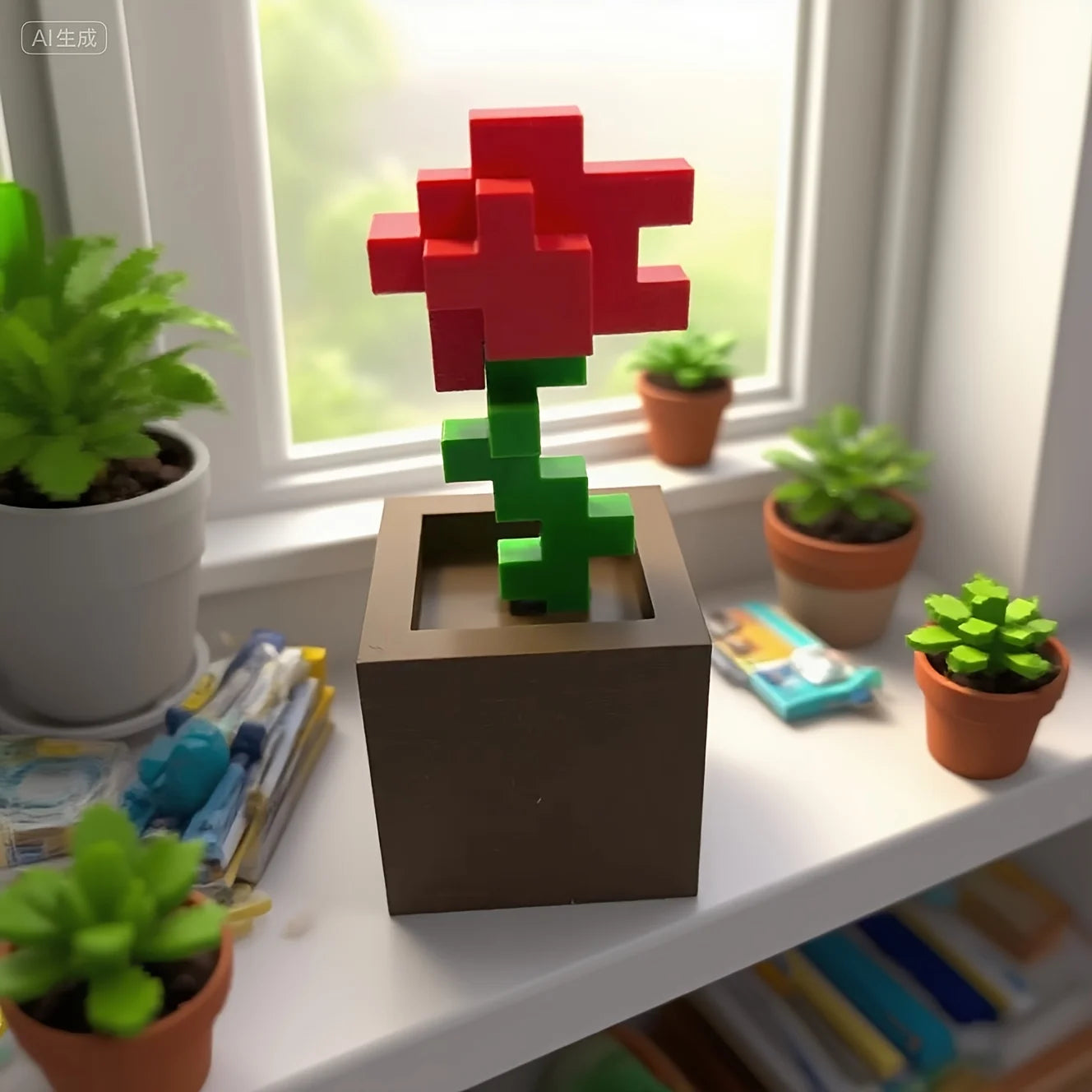 Mô Hình Hoa Hồng Pixel Decor In 3D