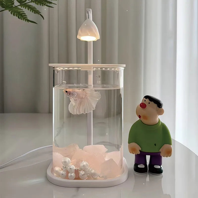 Bể Cá Kính Mini Để Bàn Kèm Đèn LED