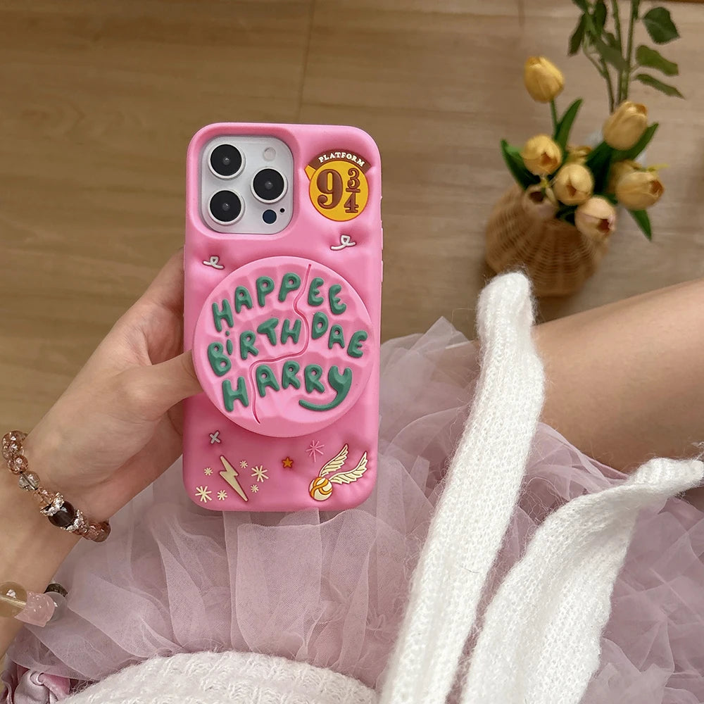 Ốp Lưng Iphone Silicon 3D Hình Bánh Sinh Nhật Kèm Giá Đỡ