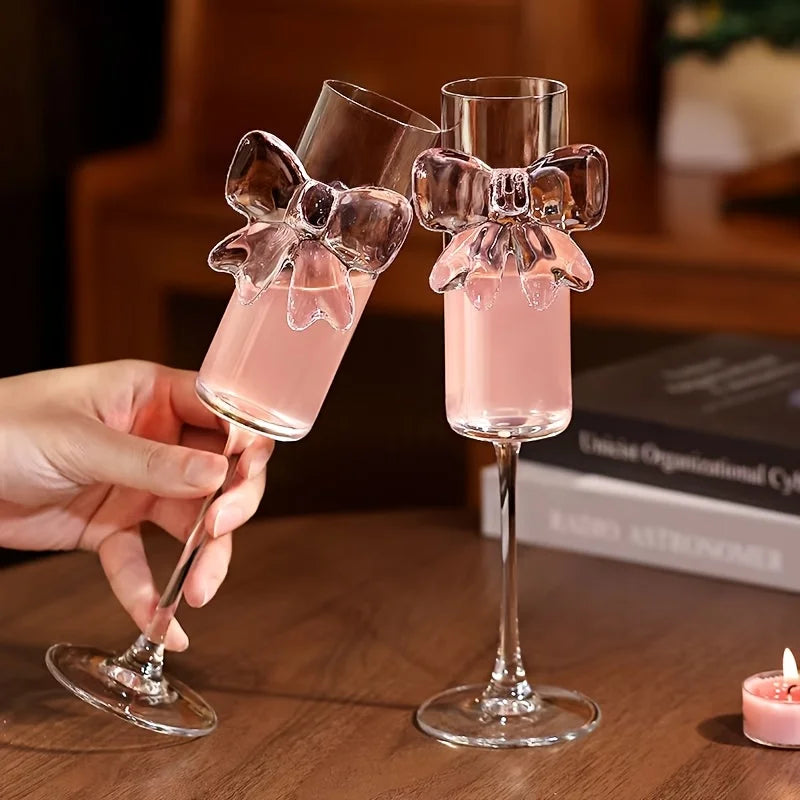 Ly Champagne Thủy Tinh Pha Lê Họa Tiết Nơ