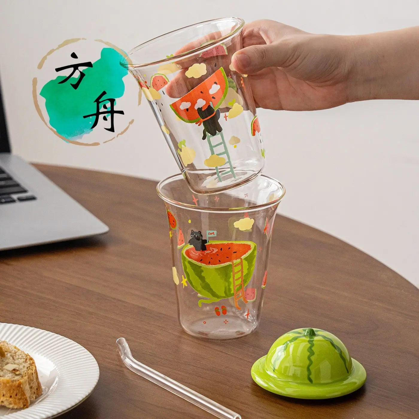 Ly Thủy Tinh Hình Trái Cây Kèm Nắp Dưa Hấu