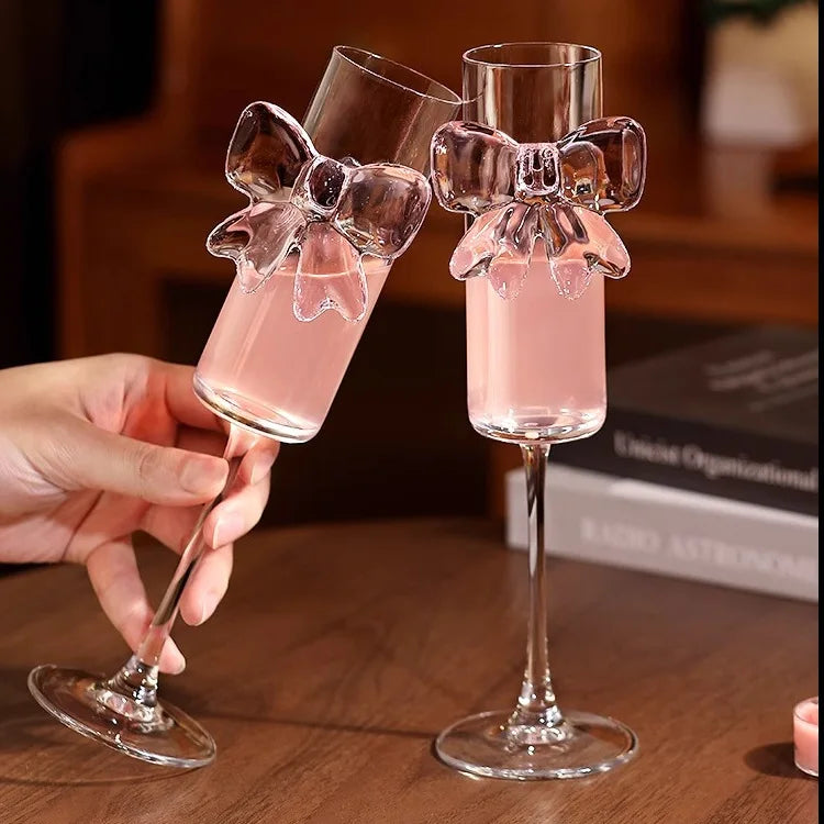 Ly Champagne Thủy Tinh Pha Lê Họa Tiết Nơ