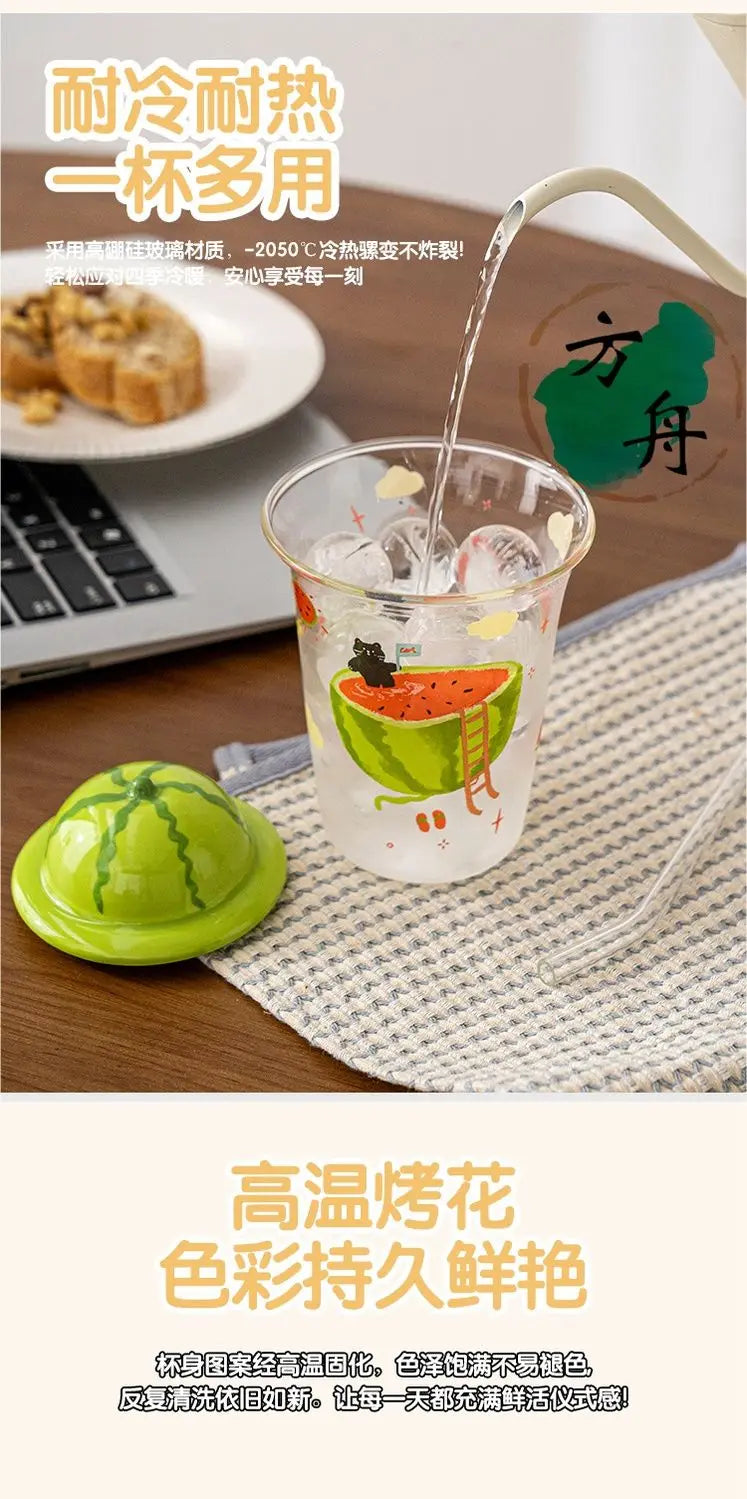 Ly Thủy Tinh Hình Trái Cây Kèm Nắp Dưa Hấu