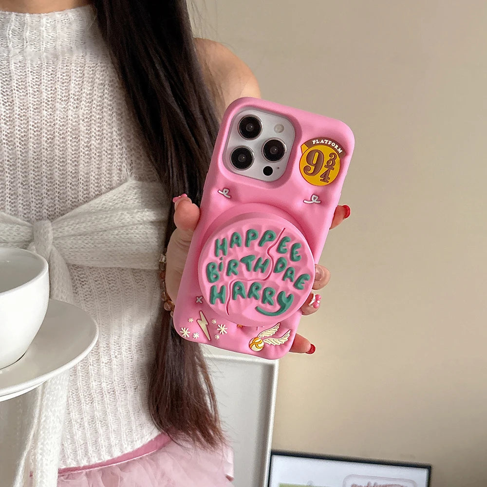 Ốp Lưng Iphone Silicon 3D Hình Bánh Sinh Nhật Kèm Giá Đỡ
