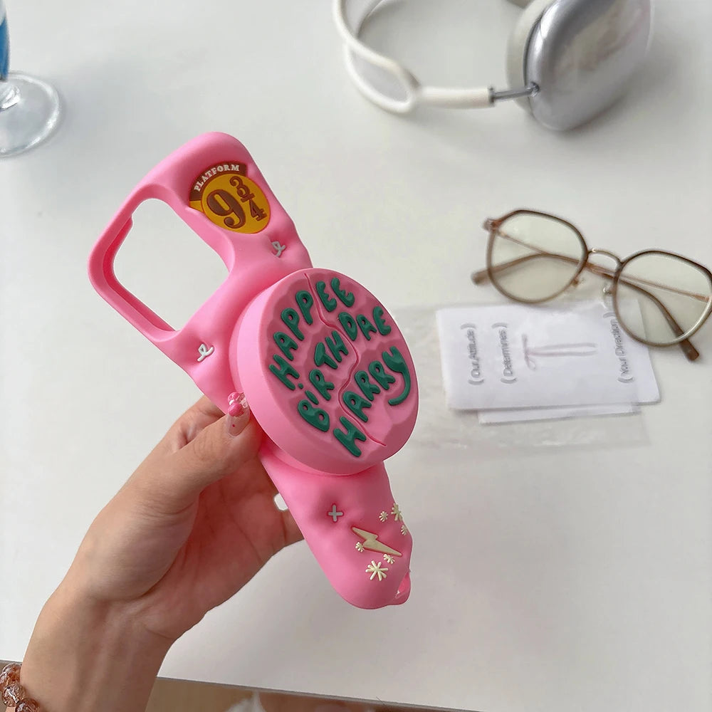 Ốp Lưng Iphone Silicon 3D Hình Bánh Sinh Nhật Kèm Giá Đỡ