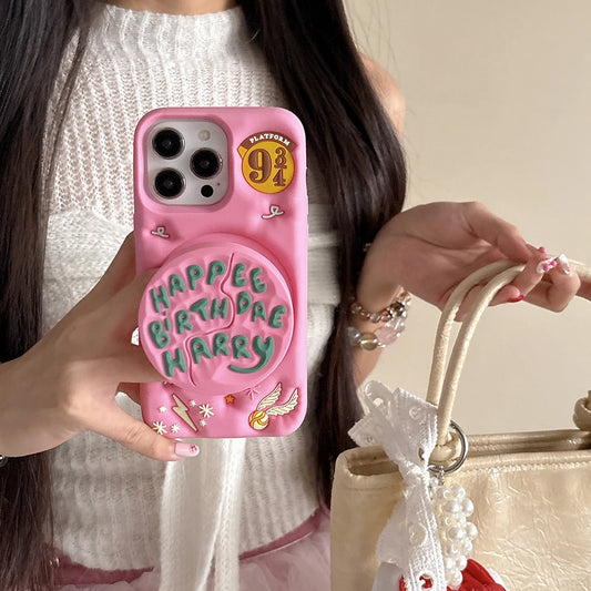Ốp Lưng Iphone Silicon 3D Hình Bánh Sinh Nhật Kèm Giá Đỡ