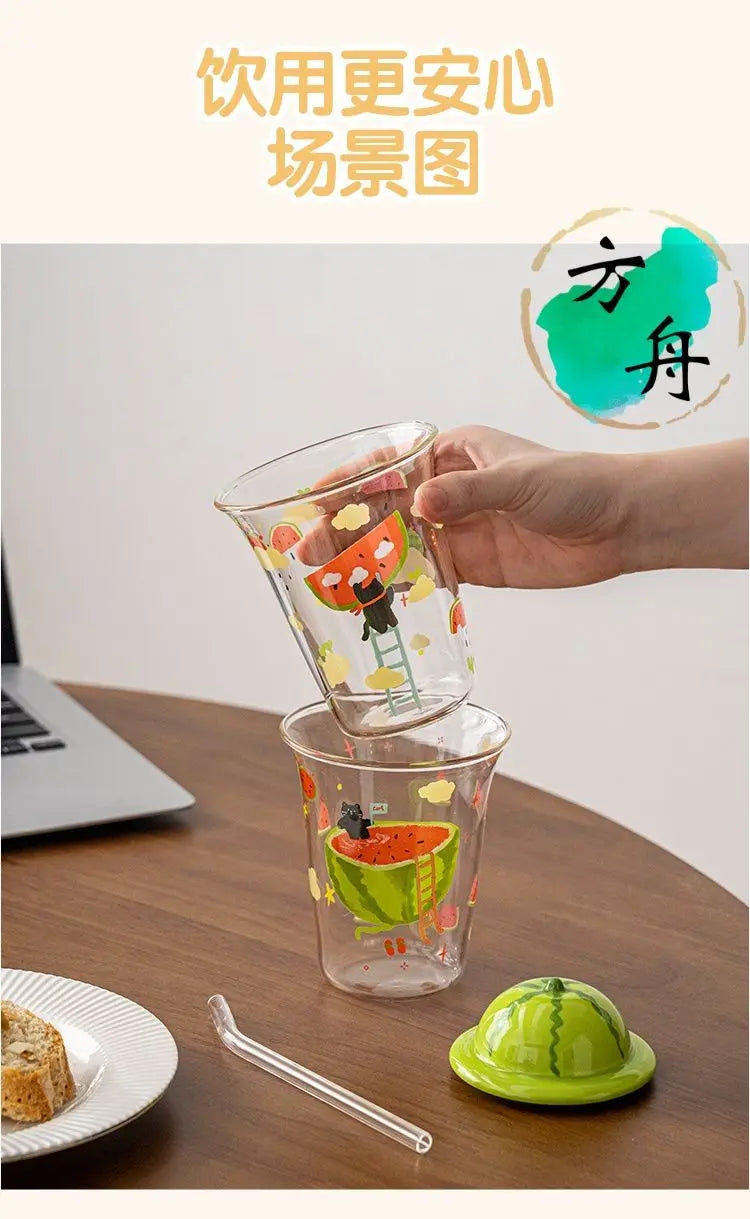 Ly Thủy Tinh Hình Trái Cây Kèm Nắp Dưa Hấu
