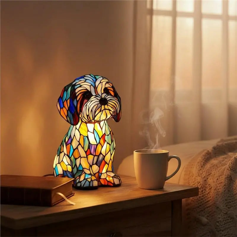Đèn Ngủ Để Bàn Hình Chó Kính Màu