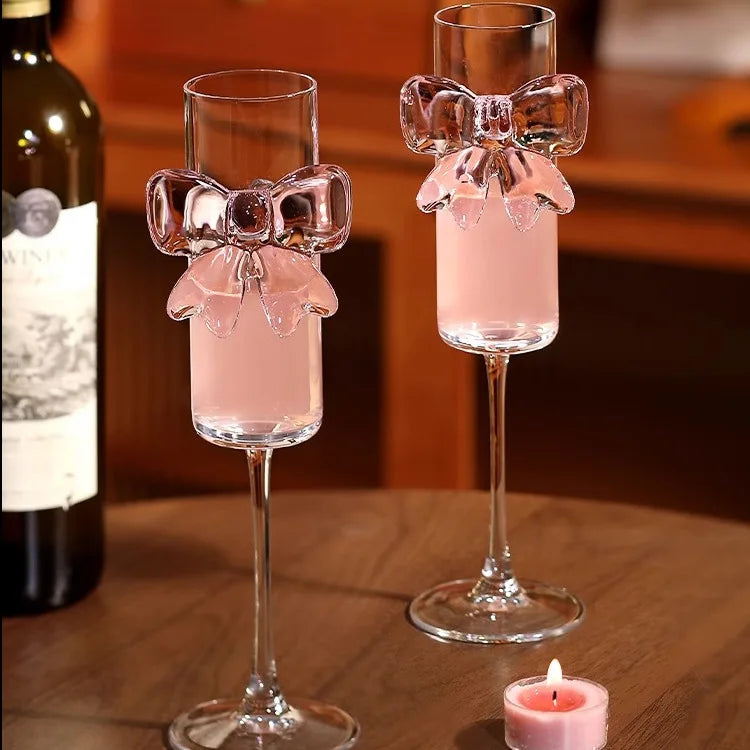 Ly Champagne Thủy Tinh Pha Lê Họa Tiết Nơ
